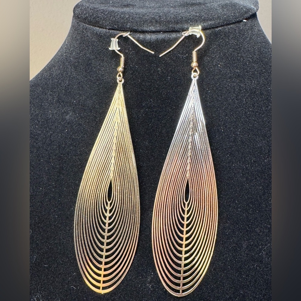Gold Tone XL Drop Earrings - Picture 4 of 4